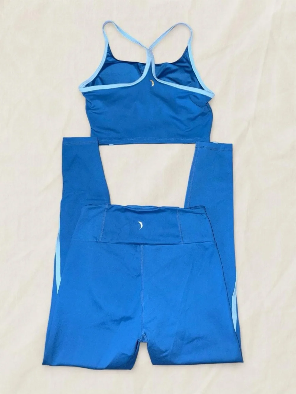 Jessica Simpson Blue Athletic Leggings & Sports Bra Set with Light Blue Trim